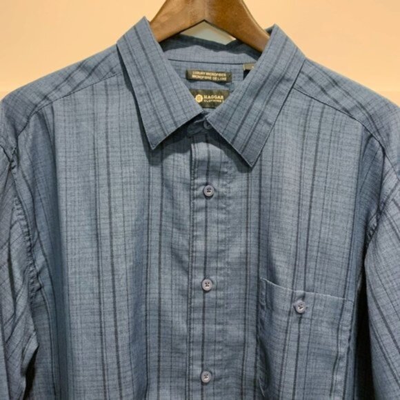 Men's Haggar Luxury Microfiber Blue Plaid Shirt - Size XL - Picture 4 of 8